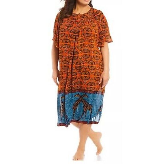 Go Softly Patio Dress Plus Sz. 1X Giraffe Flounce Sleeves Lightweight Packable - Picture 9 of 11